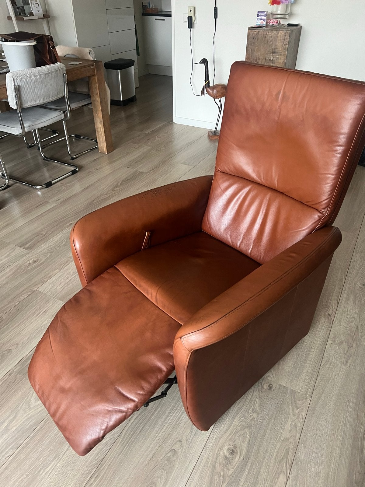 Foto 5 van Comfortabele leren relaxfauteuil - Cognacbruin