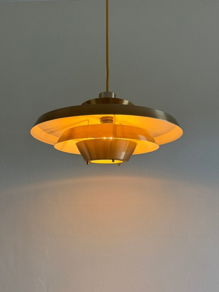 Vintage Deense koperen hanglamp - schalen lamp, Gebruikt, Scandinavisch, X, Metaal