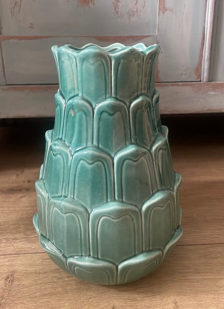 Prachtige turquoise vaas keramiek, Ophalen of Verzenden, Zo goed als nieuw