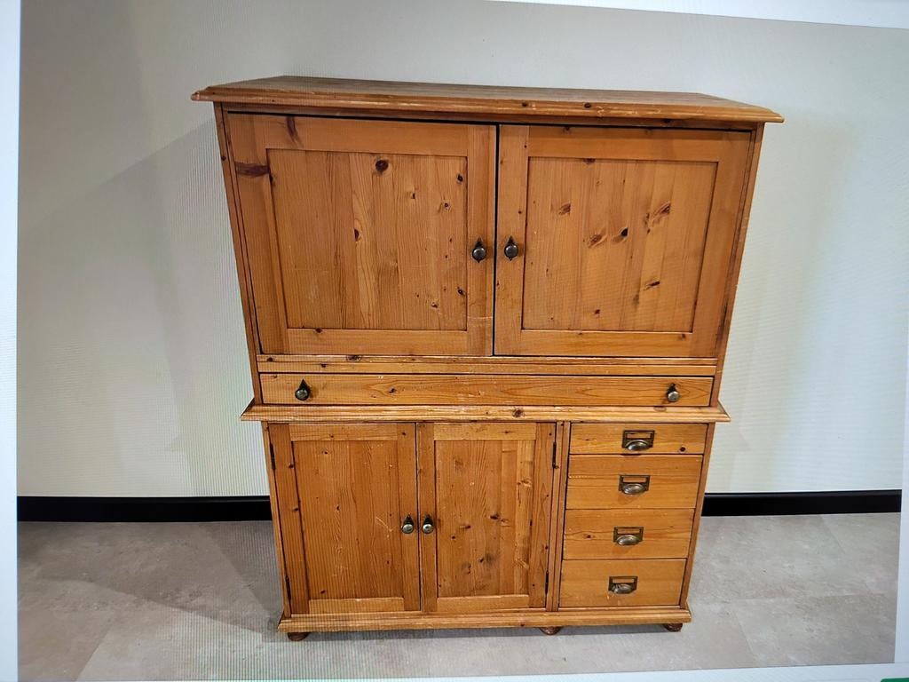 Grenen Houten Kast - TV / Computerkast met Schuiflade, Ophalen of Verzenden, Gebruikt, Landelijk, Rustiek