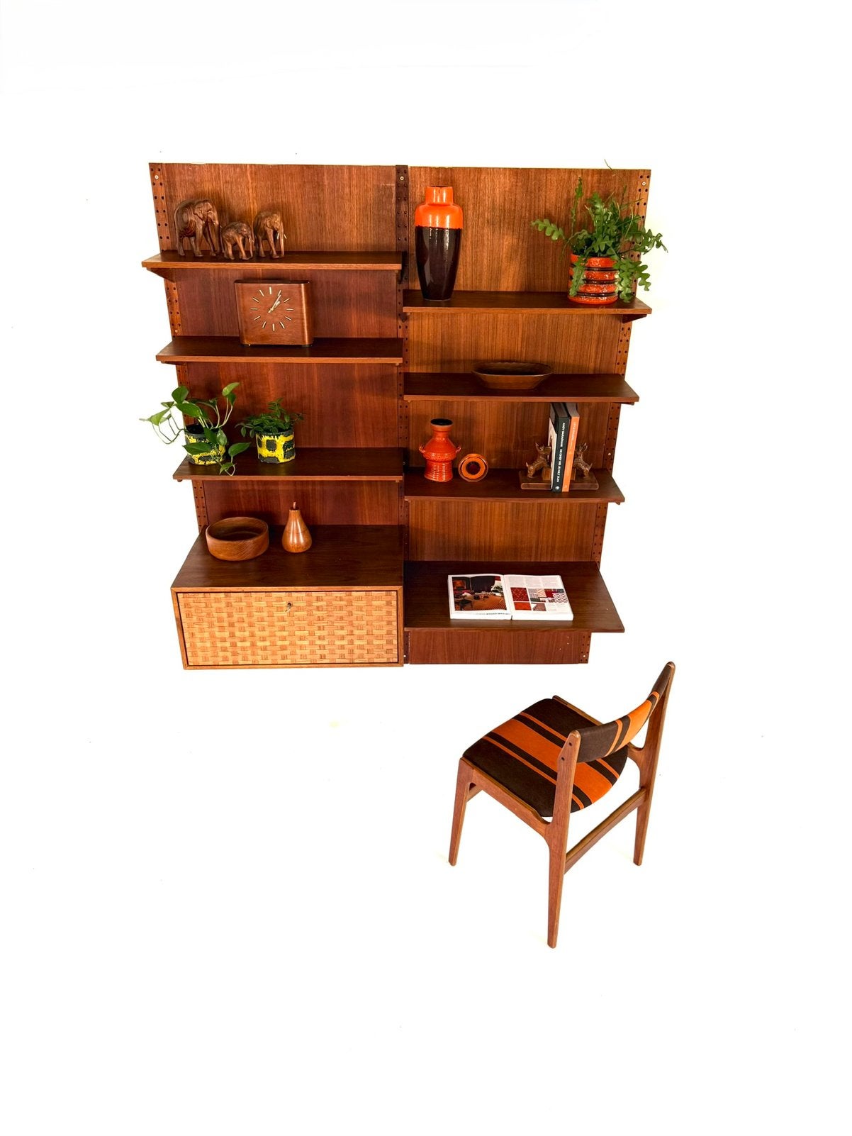 Vintage modulair teakhouten wandsysteem ‘60, Gebruikt, Teakhout, Met deur(en), 150 tot 200 cm