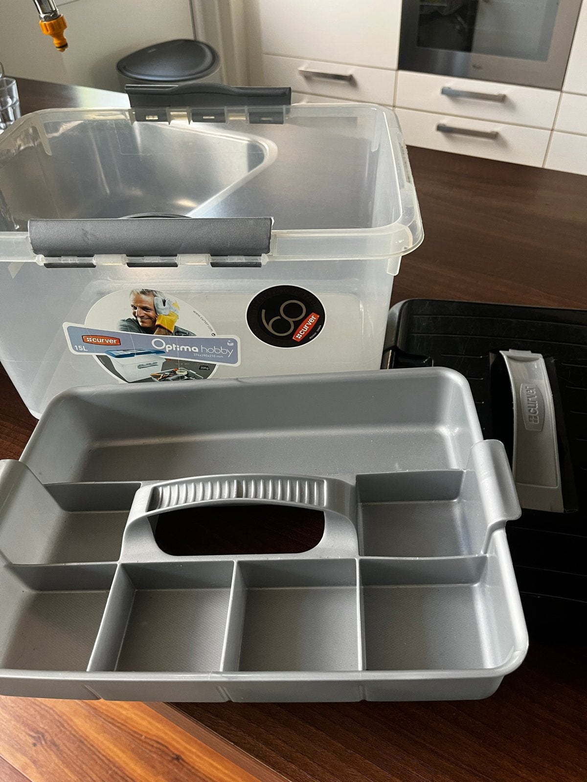 Curved box 15 liter met inzetbak - Opbergbox hobby, Ophalen of Verzenden, Gebruikt