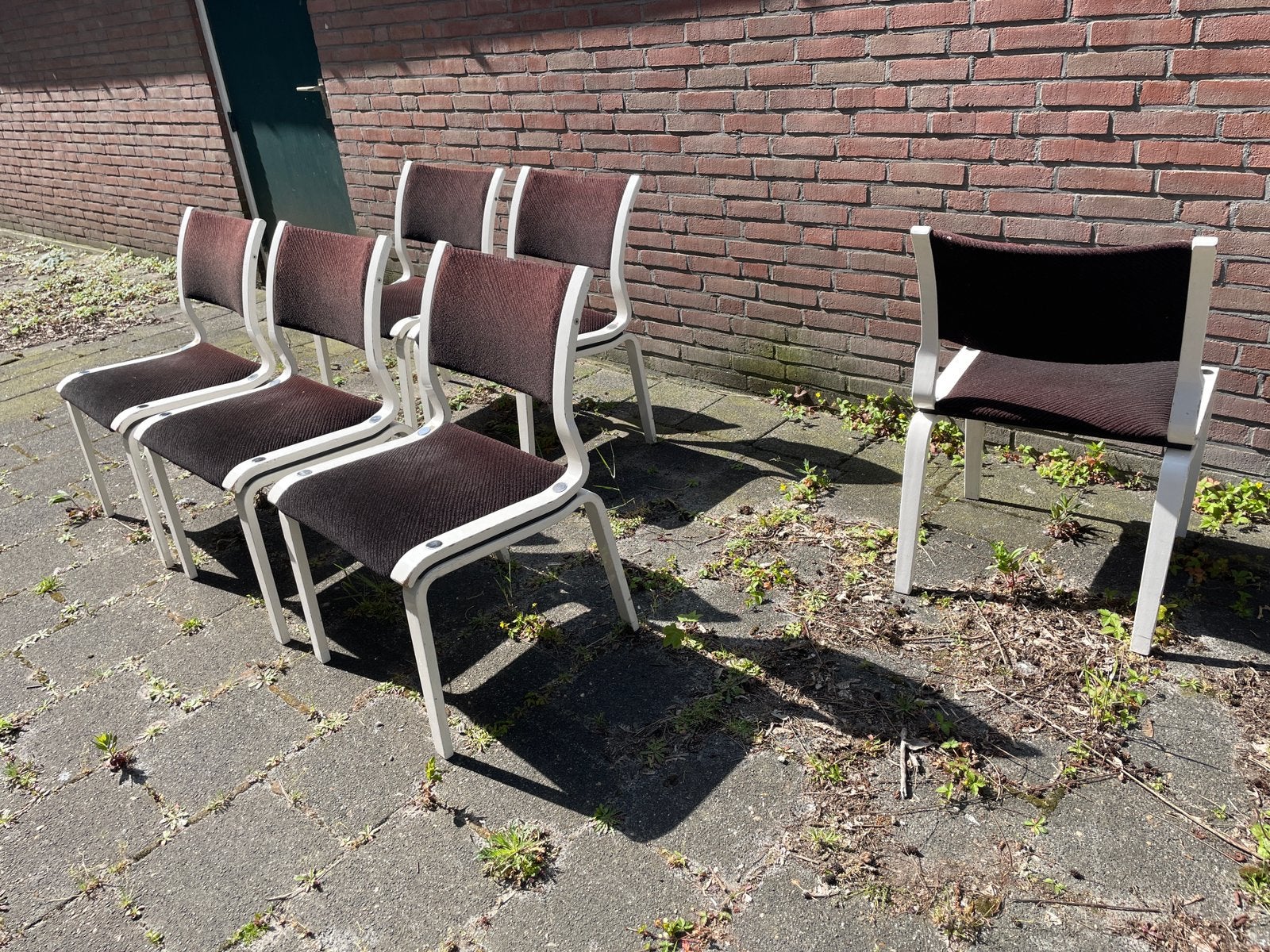 Zes Pastoe stoelen. Vintage Pastoe stoelen. Wit en velours, Gebruikt, Wit, Design, Ophalen of Verzenden