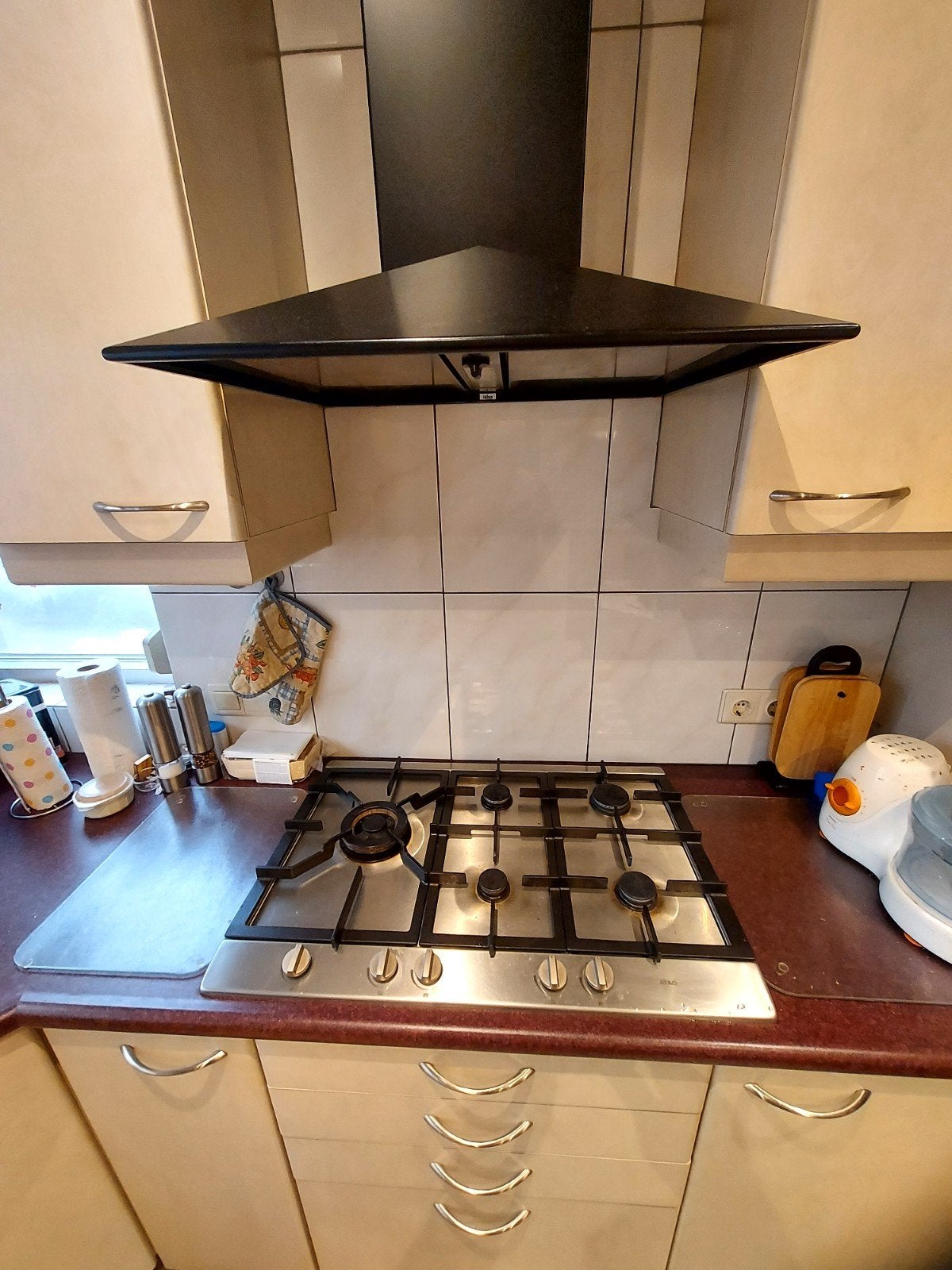 Mooie gaskookplaat met 4 pitten en wokbrander, Witgoed en Apparatuur, Kookplaten, Ophalen, Gebruikt, Inbouw, Gas