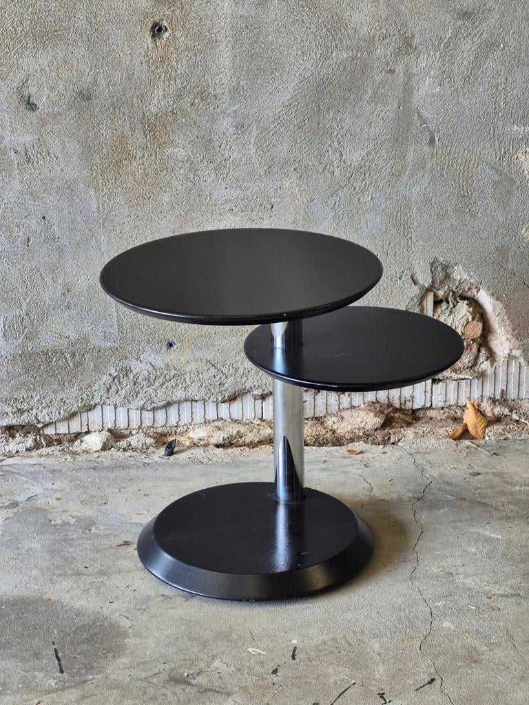 Vintage Leoluxe cyclo tafeltje zwart sidetable bijzettafel, Ophalen, Minder dan 55 cm, Gebruikt, Rond