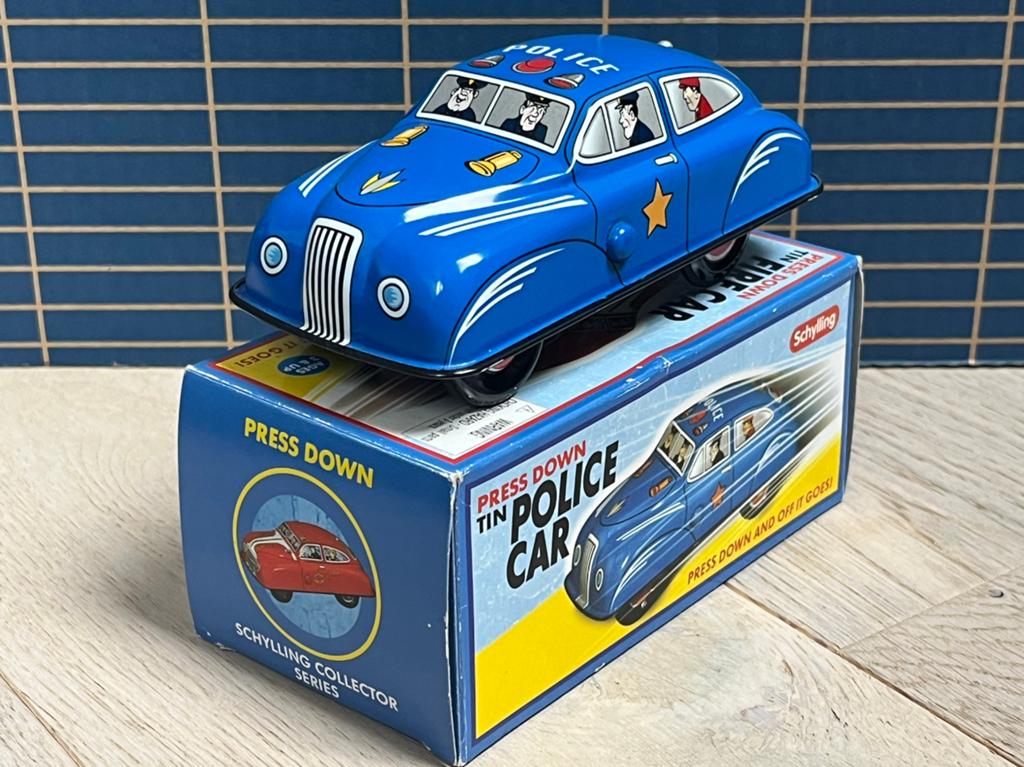 Schylling Press Down Tin Police Car Blikken speelgoed auto, Verzamelen, Speelgoed, Verzenden, Zo goed als nieuw