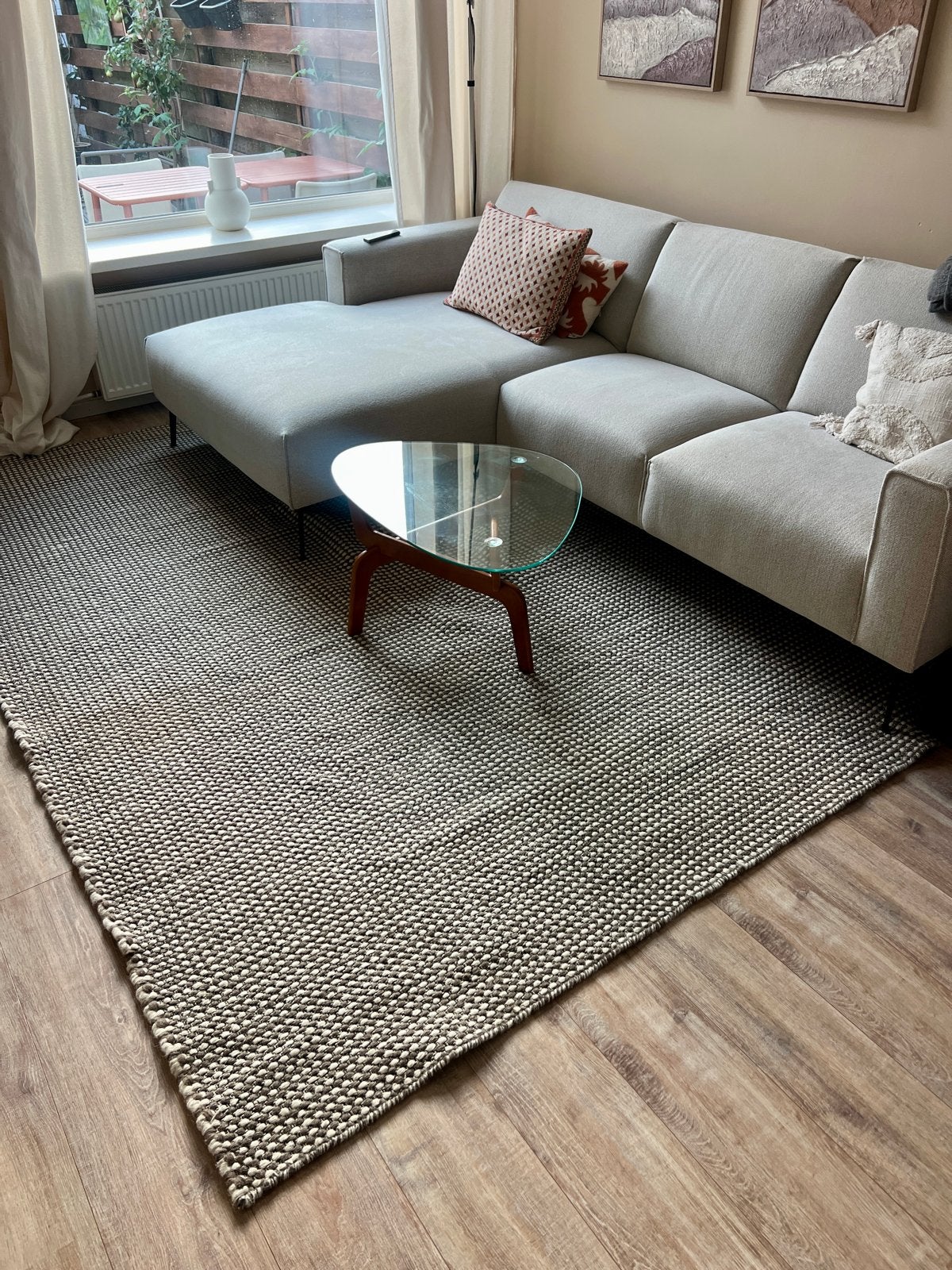 Wollen vloerkleed 200 x 300 cm, Ophalen, Gebruikt, Grijs, 200 cm of meer