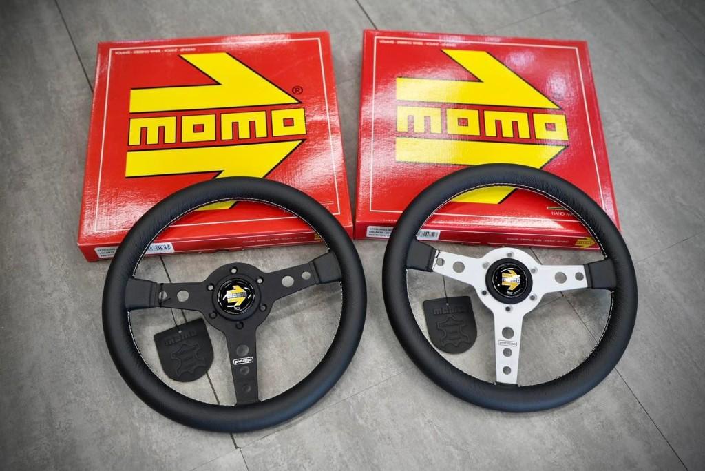 Momo Prototipo leder stuur sportstuur 320mm zilver zwart, Auto diversen, Tuning en Styling, Ophalen of Verzenden