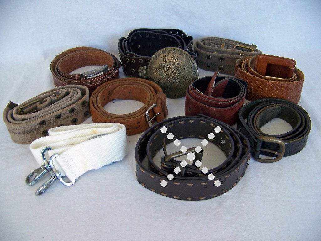 Vintage riemen collectie - diverse stijlen en maten, 9 stuks, Overige kleuren, Echt leder, Tailleriem, Ophalen of Verzenden