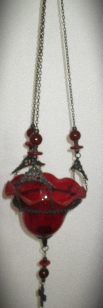 Hangkandelaar~Olielamp~Antieke Glazen Lamp ~houder~ kerk, Ophalen of Verzenden, Glas