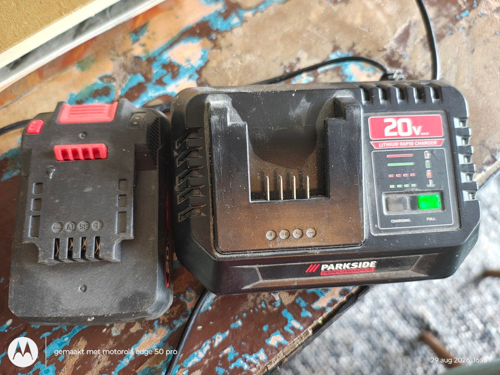 Parkside 20V Lader + Accu (niet X-serie), Ophalen of Verzenden, Gebruikt, Overige merken