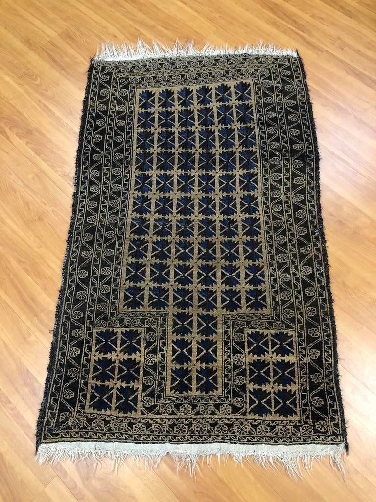 Vintage handgeknoopt tapijt vloerkleed 142/86, 100 tot 150 cm, Beige, Djt@dejuistetoon.eu, Zo goed als nieuw