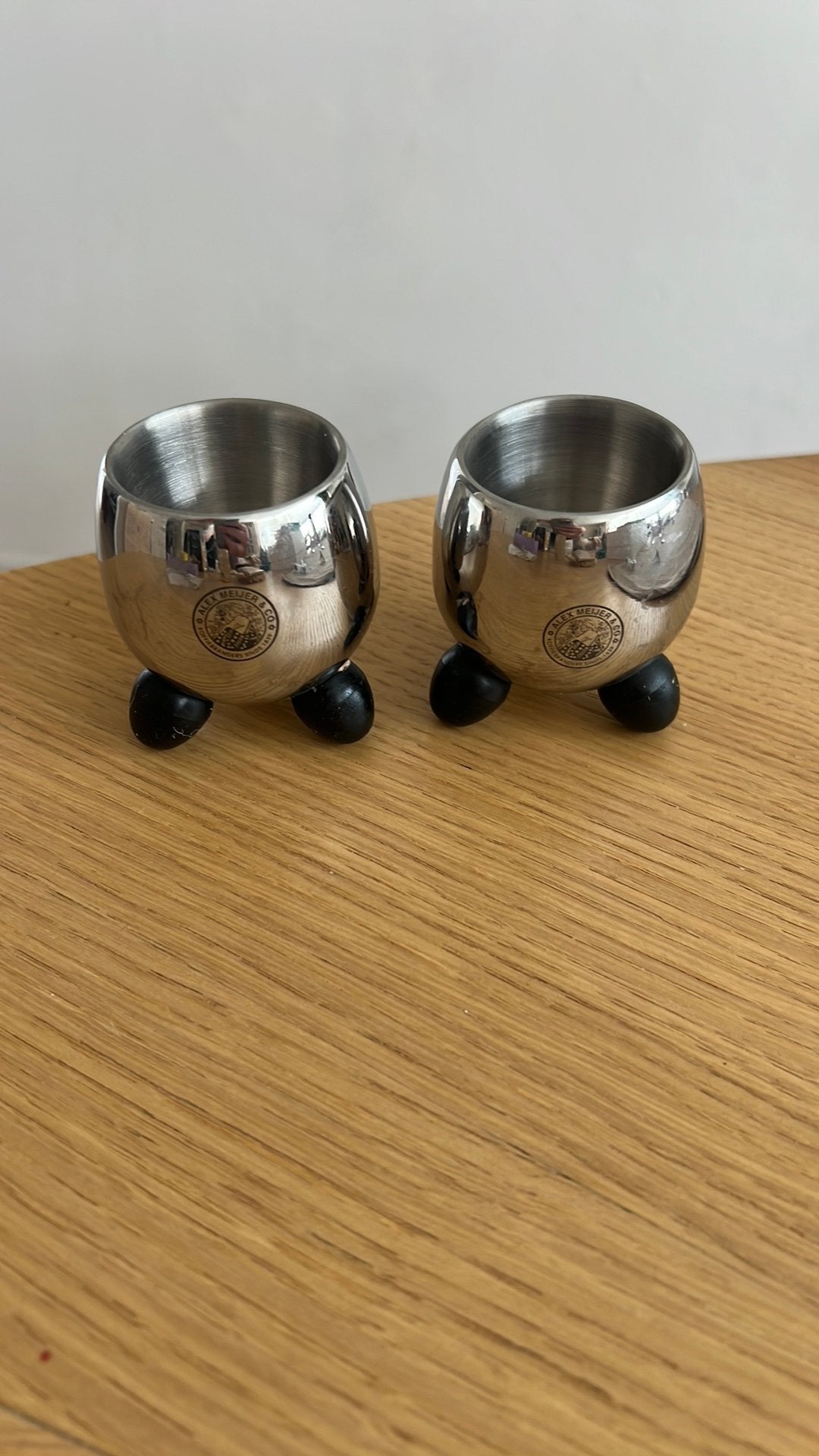 2x vintage RVS eierdoppen alex meijer & co zilver, Overige typen, Zilver, Ophalen of Verzenden, Zo goed als nieuw