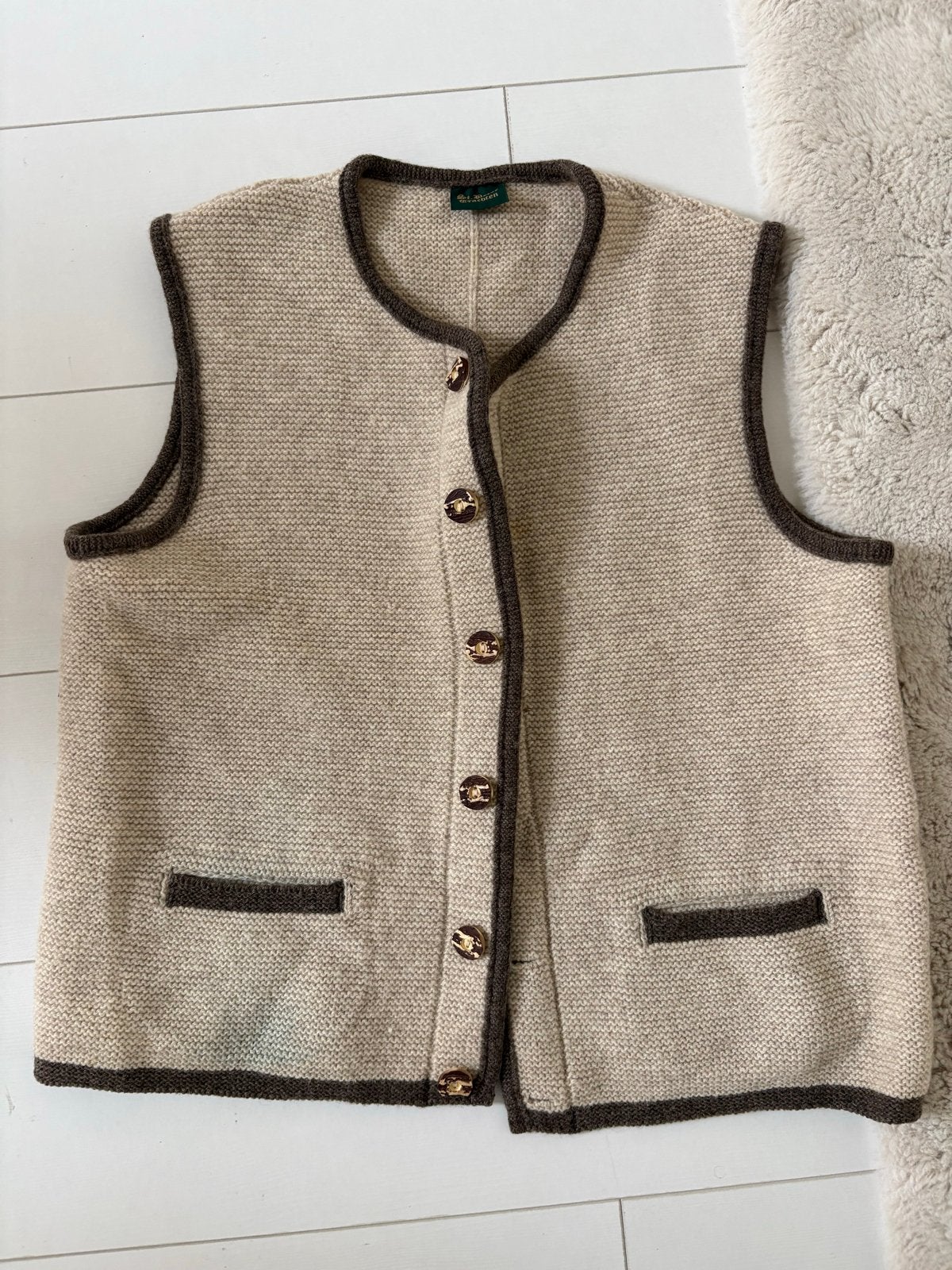 St. Peter Trachten gebreid vestje beige/bruin maat L, Ophalen of Verzenden, Zo goed als nieuw, Beige