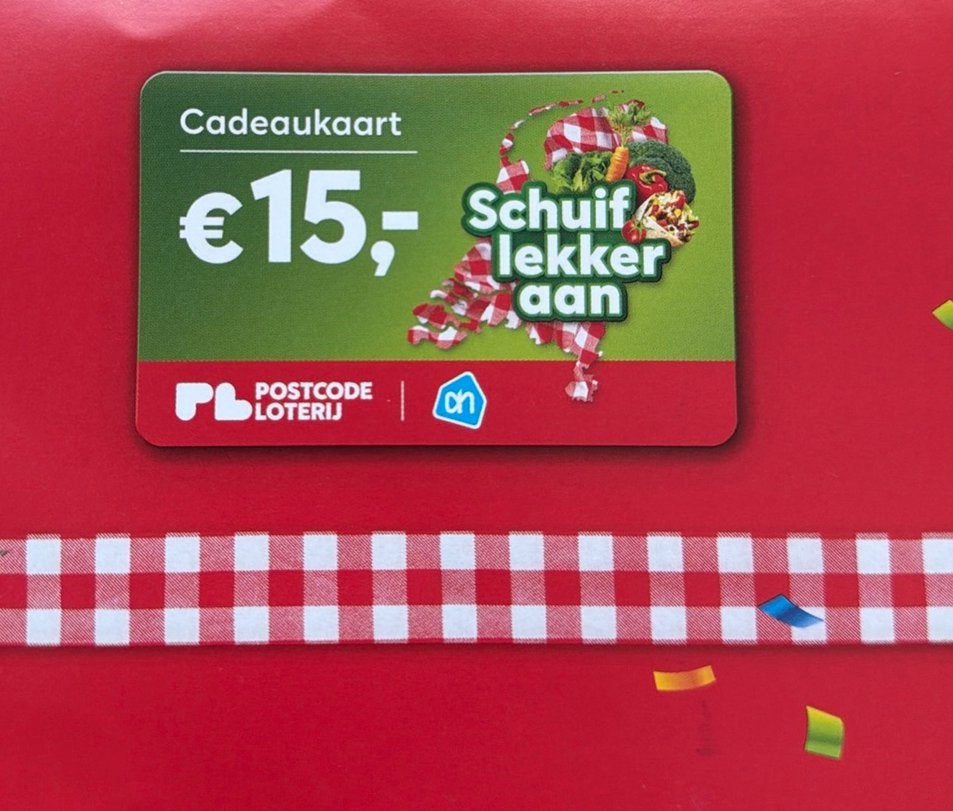 Gezocht: Albert Heijn Cadeaukaarten van de Postcode Loterij, Eén persoon, Cadeaubon