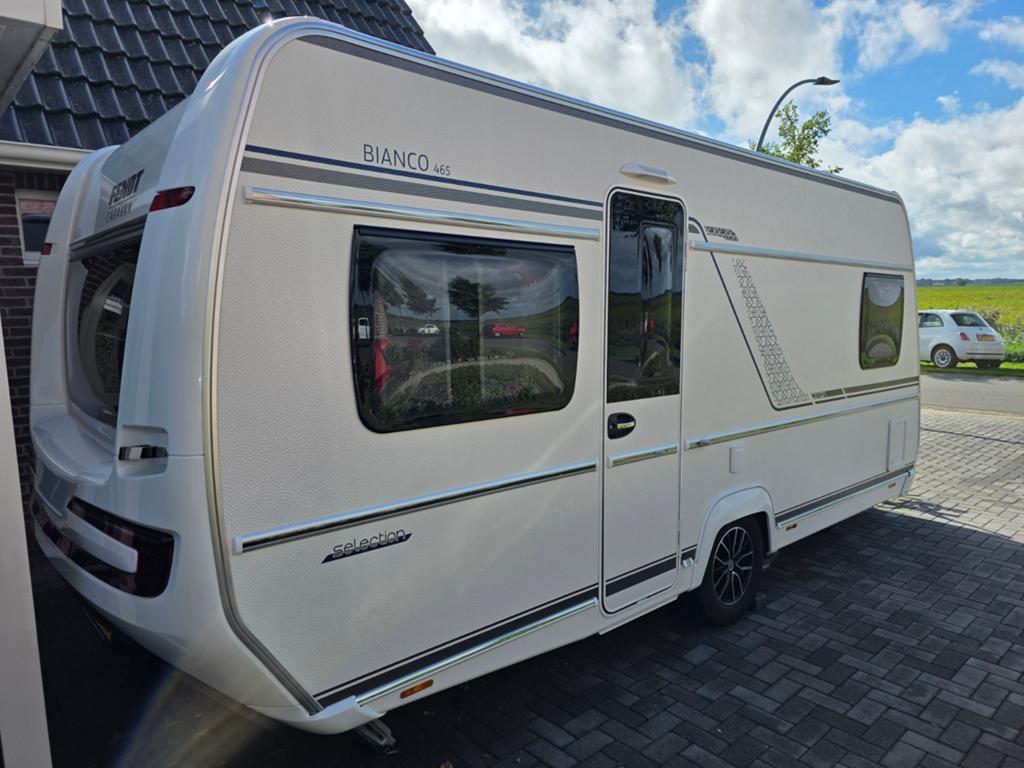 Fendt Bianco sel. 465 sfb Nieuwst. mover airco Unico luifel, Caravans en Kamperen, Rondzit, Frans bed, Luifel, Particulier