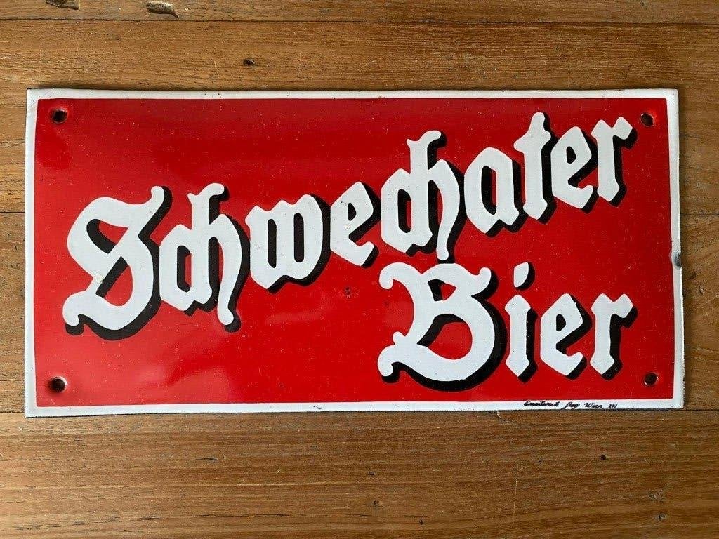 Emaille reclamebord van Schwechater Bier, Ophalen of Verzenden, Gebruikt, Reclamebord