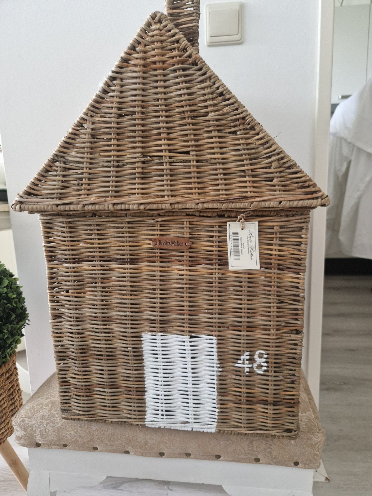 Rotan huisje opbergmand - Riviera Maison stijl, Gebruikt, Ophalen of Verzenden, Landelijk, Natuurlijk materiaal
