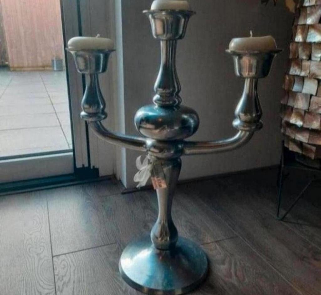 Brass & Boom zilverkleurige kandelaar 3-armig, Ophalen, 50 tot 75 cm, Zo goed als nieuw, Metaal