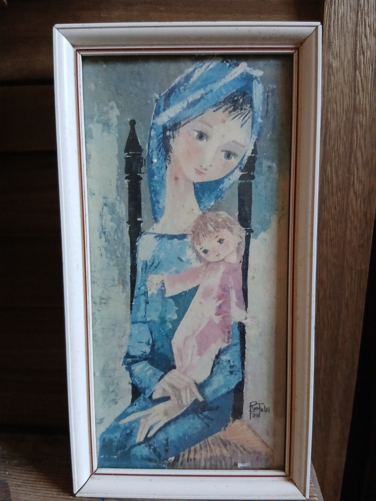 Vintage afbeelding: Maria met kind, Portret of Personen, Overige technieken, Origineel werk, Ophalen of Verzenden