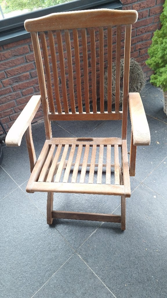 4 Vouwbare Teakhouten tuinstoelen, Ophalen, Gebruikt, Teakhout, Inklapbaar