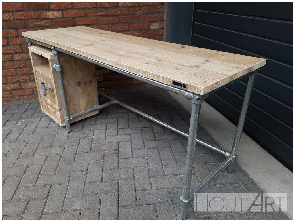 Bureau gebruikt steigerhout met steigerbuis NIEUW, Overige stijlen, Hout, Nieuw, Ophalen of Verzenden