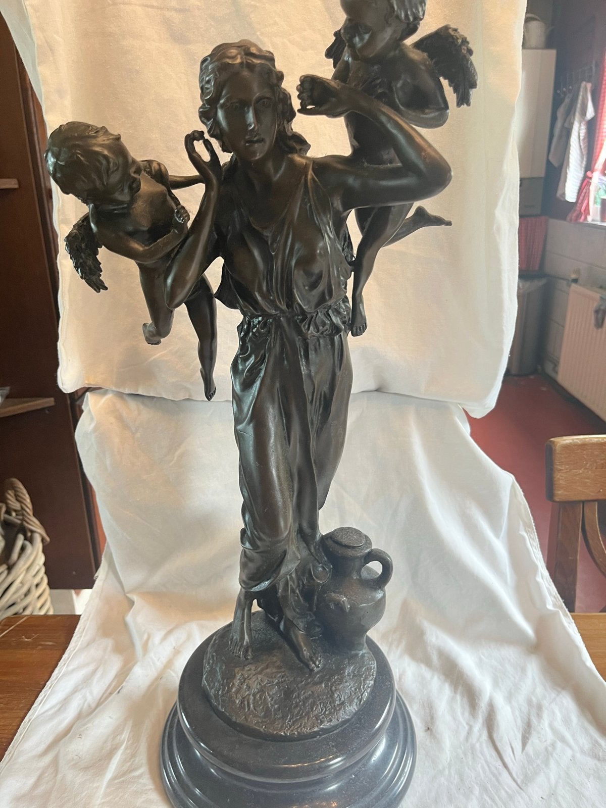Hoogwaardig bronzen beeld in August Moreau stijl, gesigneerd, Groep mensen, Brons, Gemerkt, Beeld