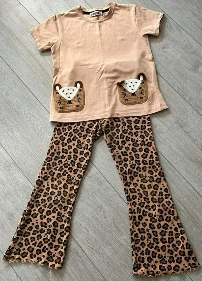 Lief najaars setje rib flared pants met shirt 128, Ophalen of Verzenden, Zo goed als nieuw, Meisje