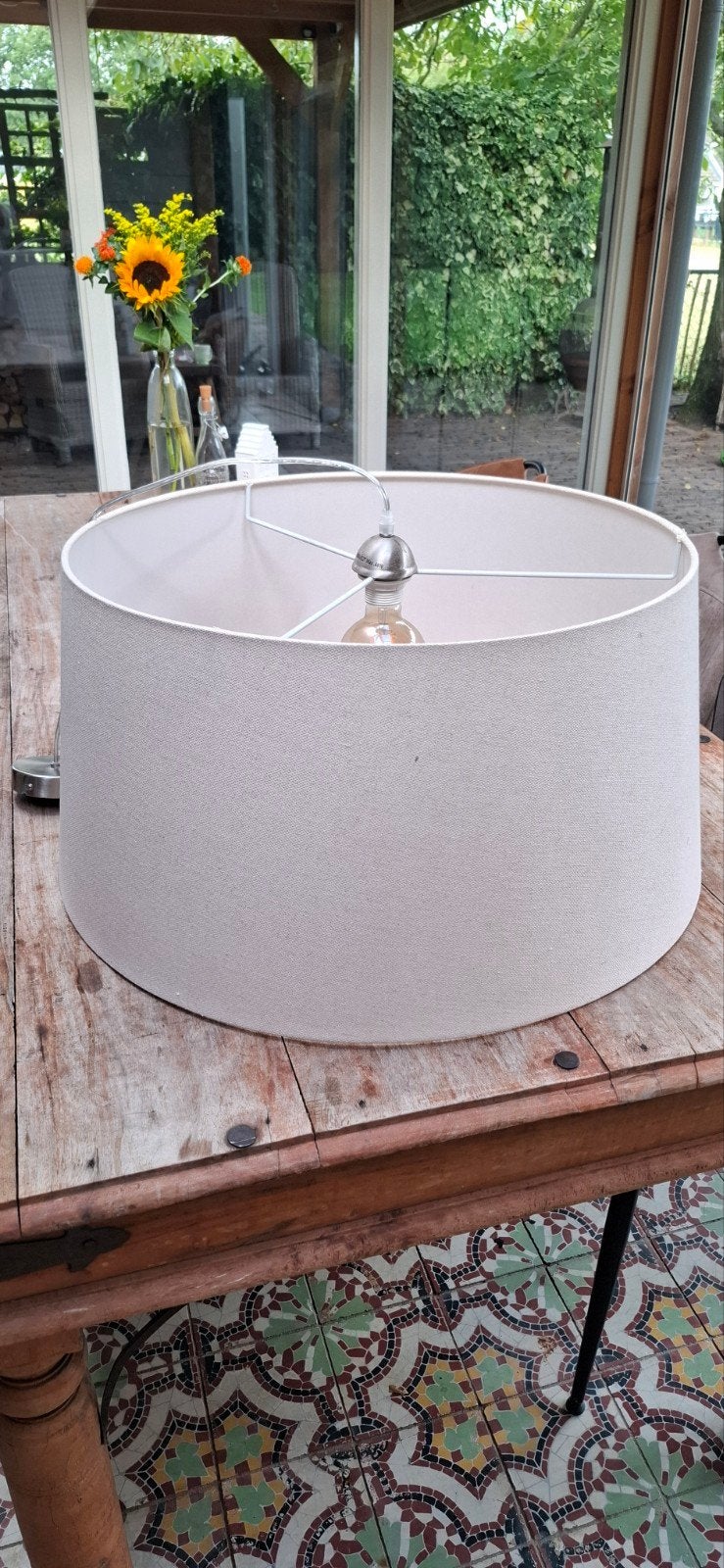 Moderne hanglamp met stoffen kap - Wit / beige, Ophalen, Metaal, E27 (groot), Zo goed als nieuw