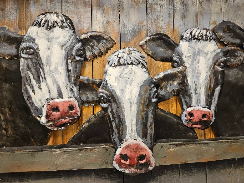KOEIEN / SCHILDERIJ / 3D / van hout en metaal, Schilderij, 80 cm, Nieuw, 120 cm