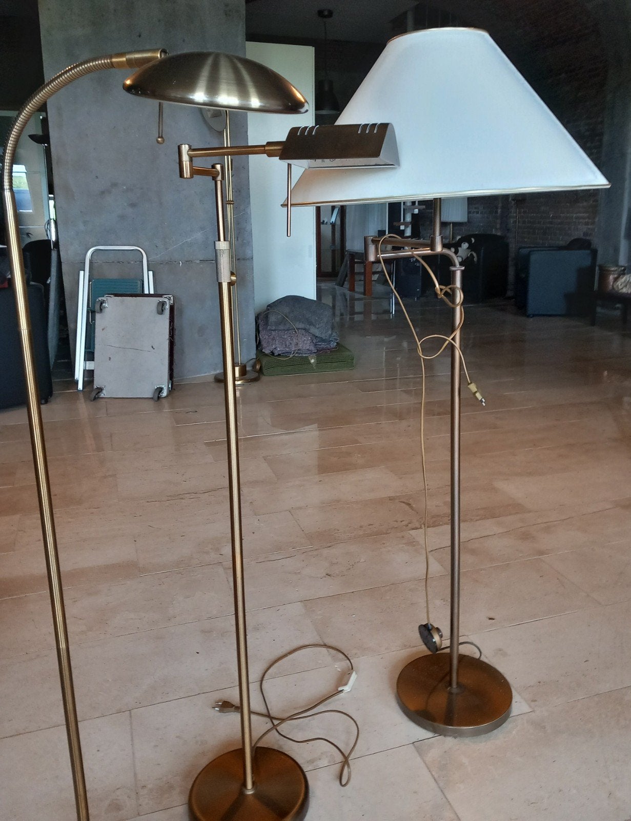 Set van 3 messing vloerlampen - leeslampen, Ophalen, Gebruikt, Onbekend, E27 (groot)