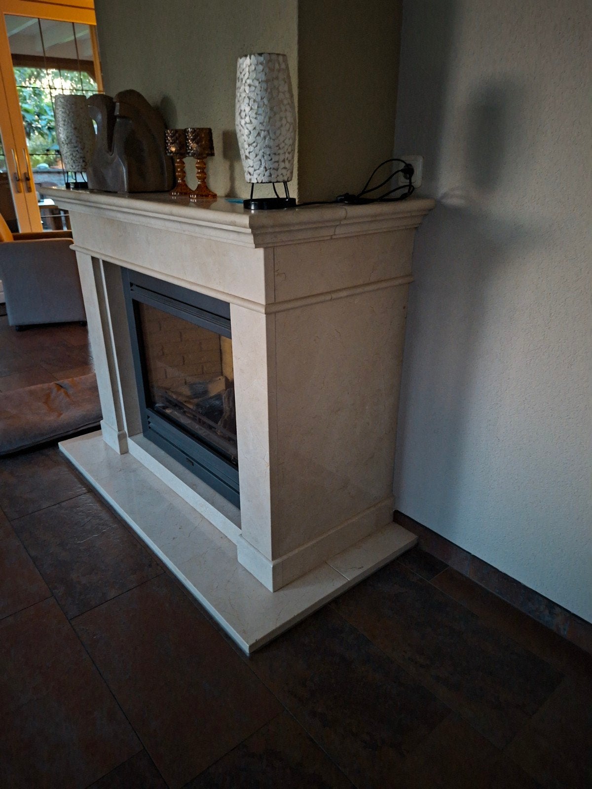 Natuurstenen schouw met gashaard, Huis en Inrichting, Ophalen, Inbouwhaard, Gashaard
