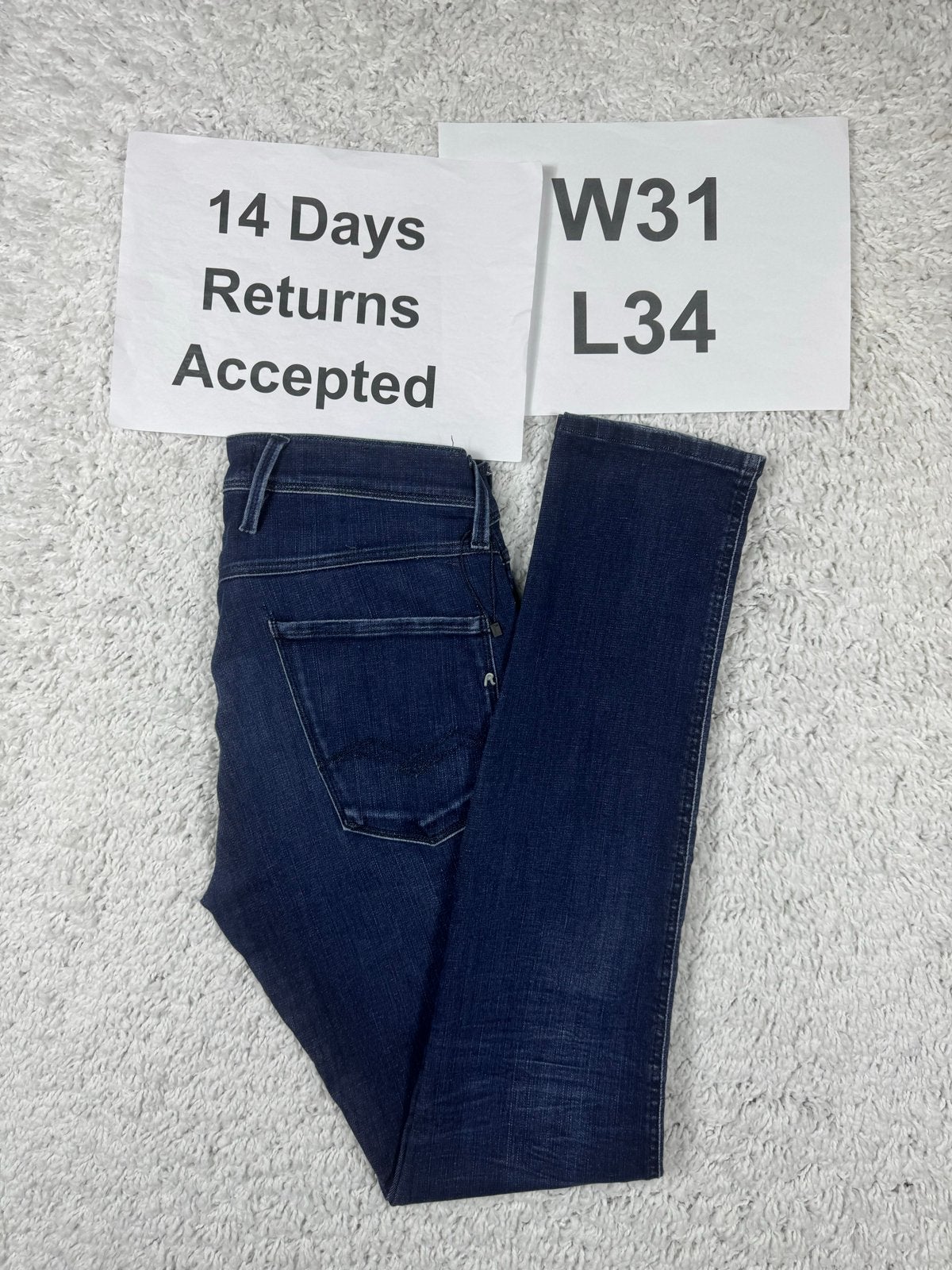 Replay Anbass Hyperflex Jeans Slim Donkerblauw W31 L34 2899, Kleding | Heren, Blauw, T, Ophalen of Verzenden, Gedragen