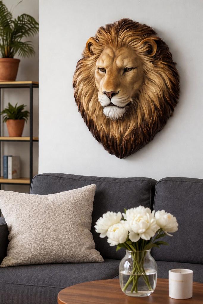 Leeuwenkop wandsculptuur. Lion head wall sculpture, Antiek en Kunst, Handgemaakt, Ophalen of Verzenden, Zoogdier, Wanddecoratie