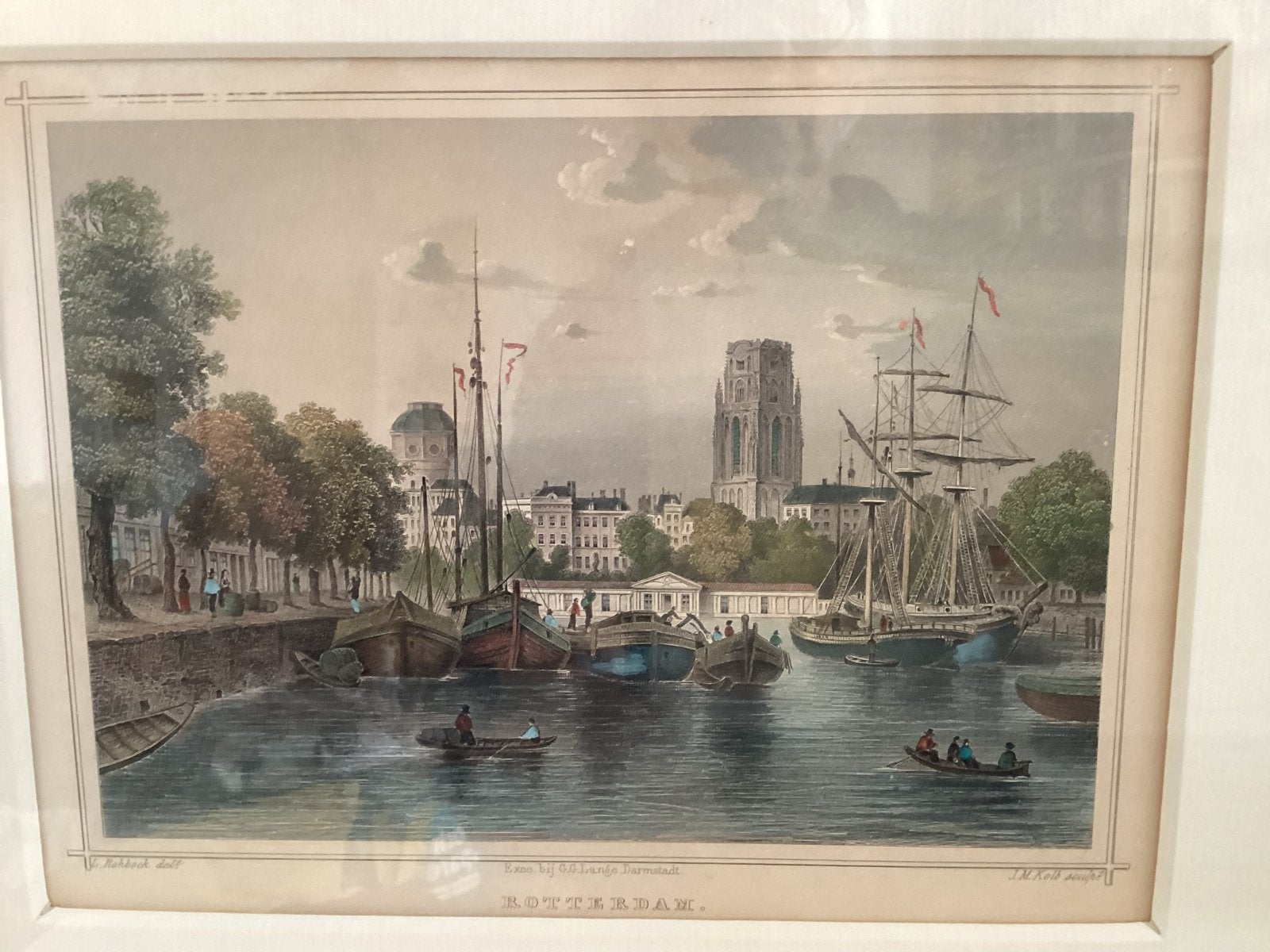 Antieke handgekleurde gravure van Rotterdam, 19e eeuw, Antiek en Kunst, 1800 - 1899, Stadsgezicht, Ophalen of Verzenden, Gravure