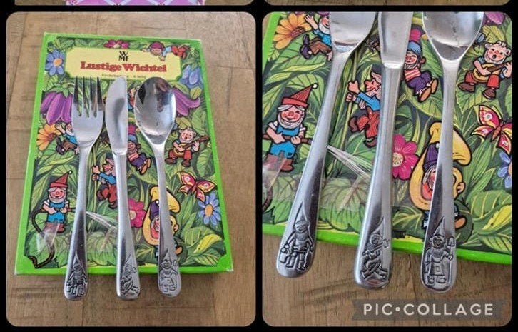 WMF kinder bestek met kabouters, Huis en Inrichting, Keuken | Bestek, Ophalen of Verzenden, Rvs of Chroom