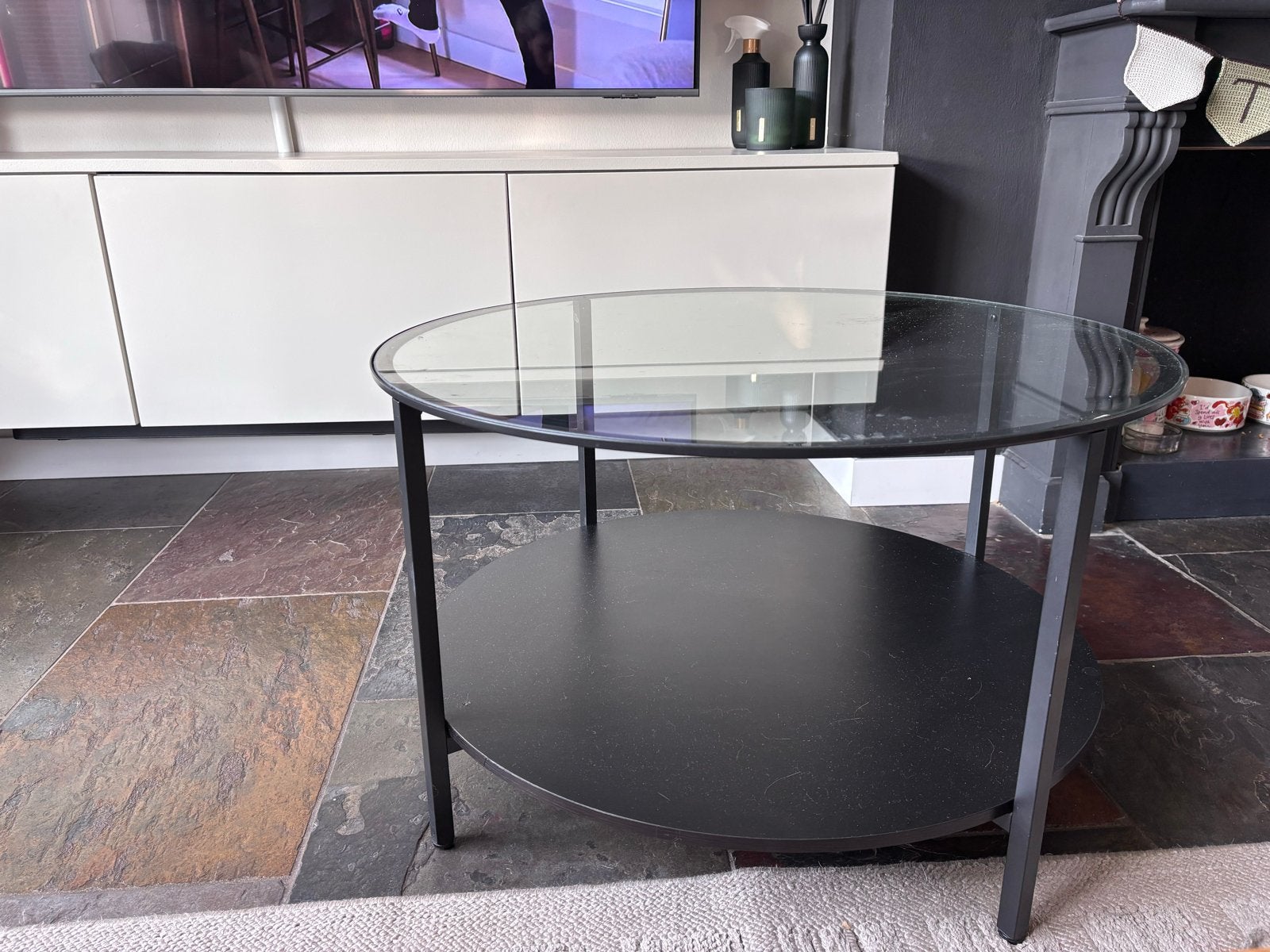 Ikea Vittsjö salontafel - Zwart/Glas, Huis en Inrichting, Ophalen, Rond, 50 tot 100 cm, 5 – 50