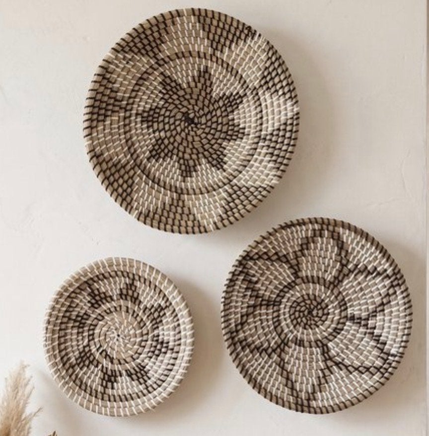 Set van 3 decoratieve wandschalen van riet, Schaal, Verzenden, Rond, Nieuw