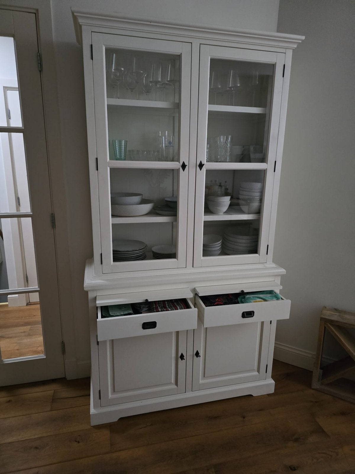 Landelijke buffetkast wit massief hout 122cm-220cm, Huis en Inrichting, Kasten | Buffetkasten, Ophalen, Zo goed als nieuw, 25 tot 50 cm