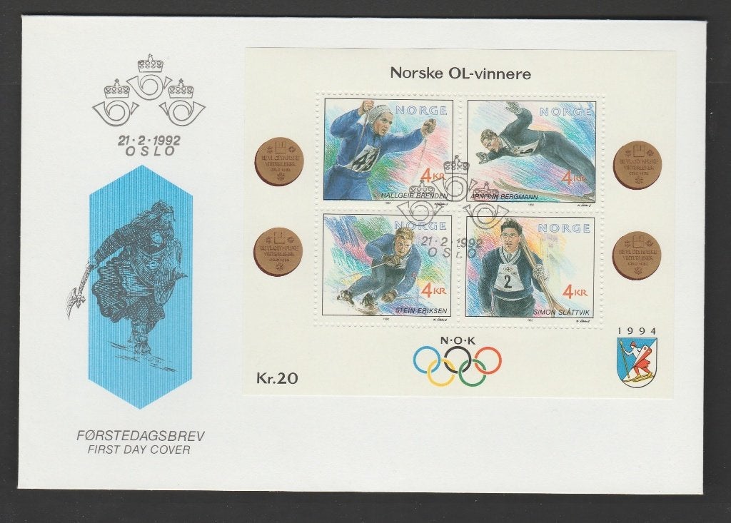 Noorwegen - FDC 1090-1093 - Olympische Spelen Lillehammer, Verzenden, Noorwegen, Postfris