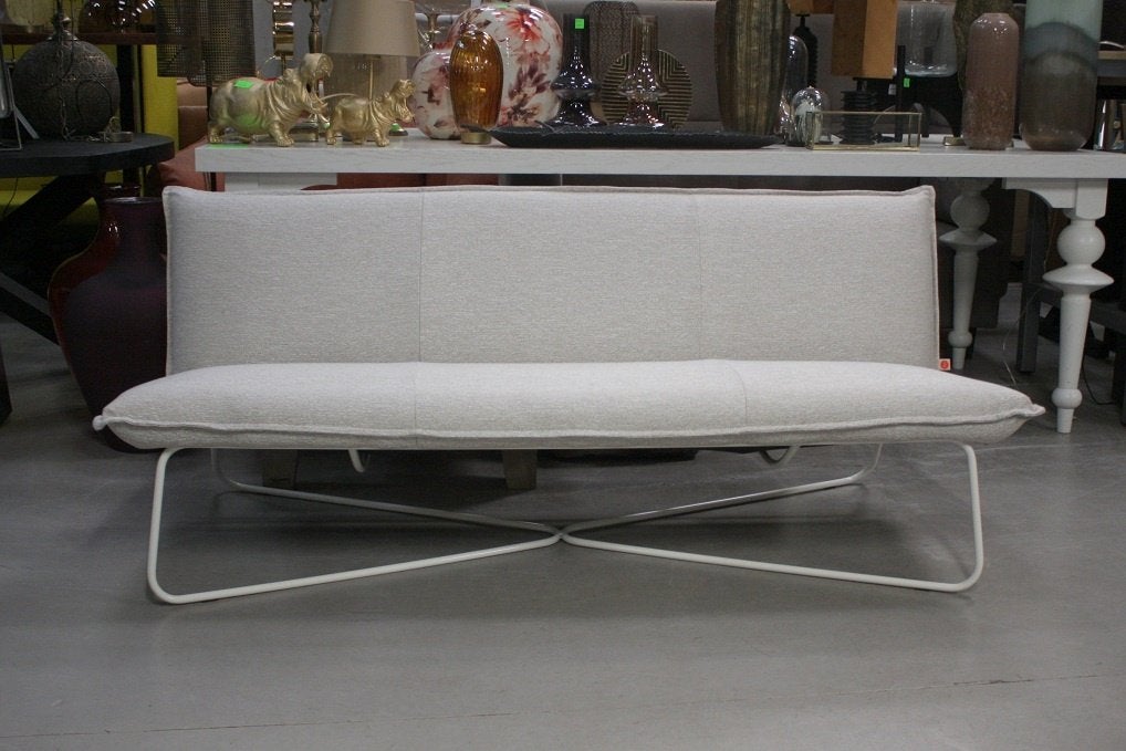 2 x luxe tuinbank EARL Jess Design metaal stof beige bank, Ophalen, Zo goed als nieuw, Overige materialen