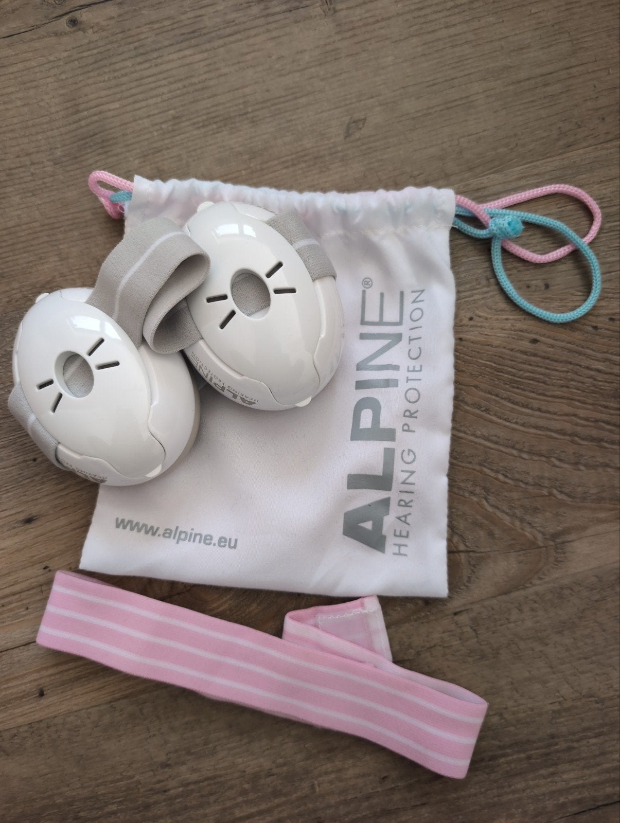 Alpine Muffy Baby gehoorbescherming met bandjes, Kinderen en Baby's, Overige Kinderen en Baby's, Ophalen of Verzenden, Zo goed als nieuw