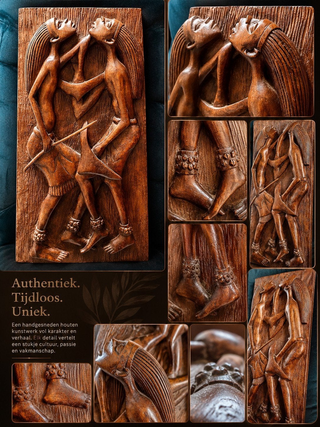 Authentiek Afrikaans Houtsnijwerk- Danseressen in Relief, Ophalen of Verzenden