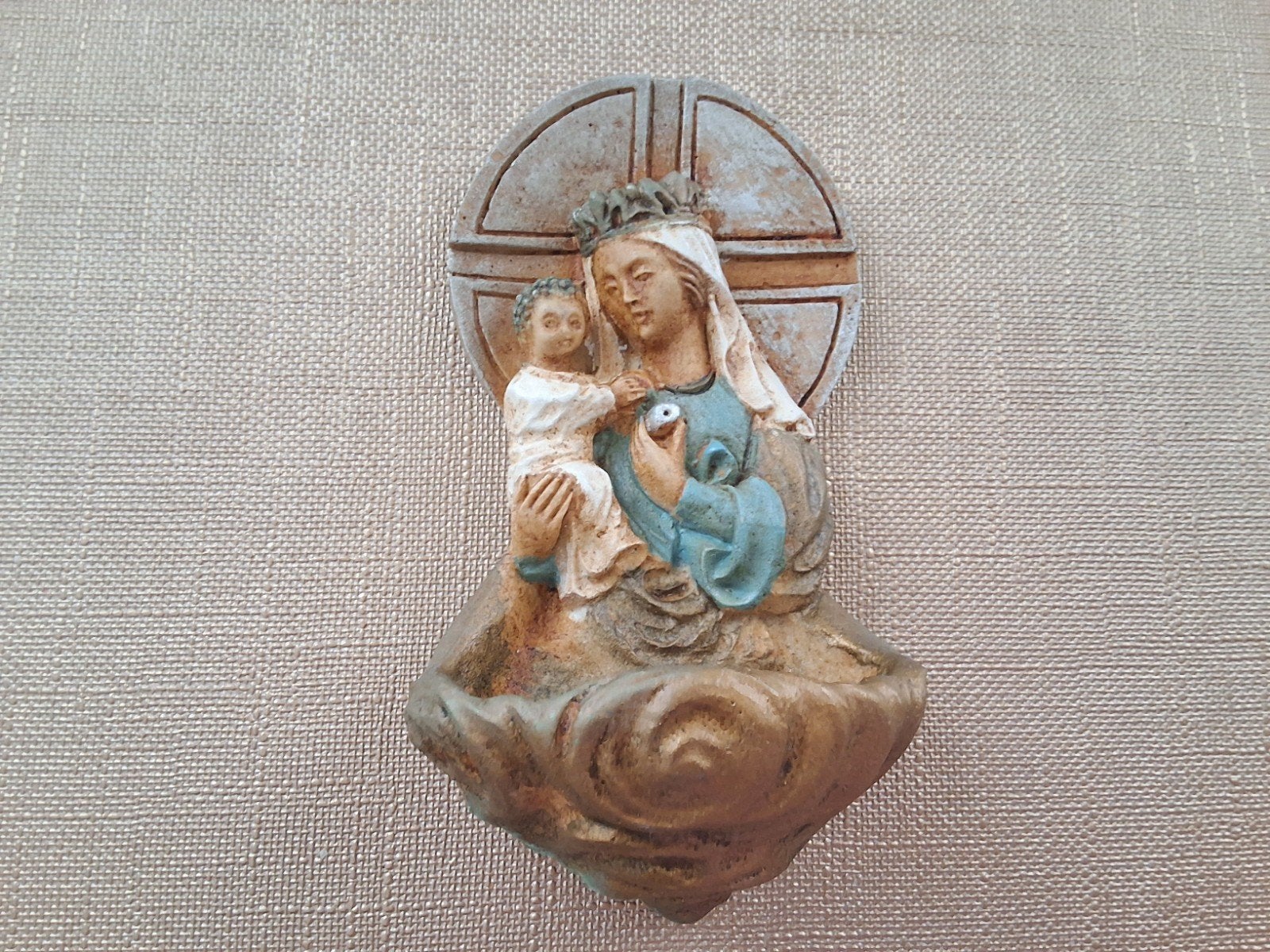 Antiek wijwatervaatje Maria met kind, Antiek en Kunst, Ophalen of Verzenden