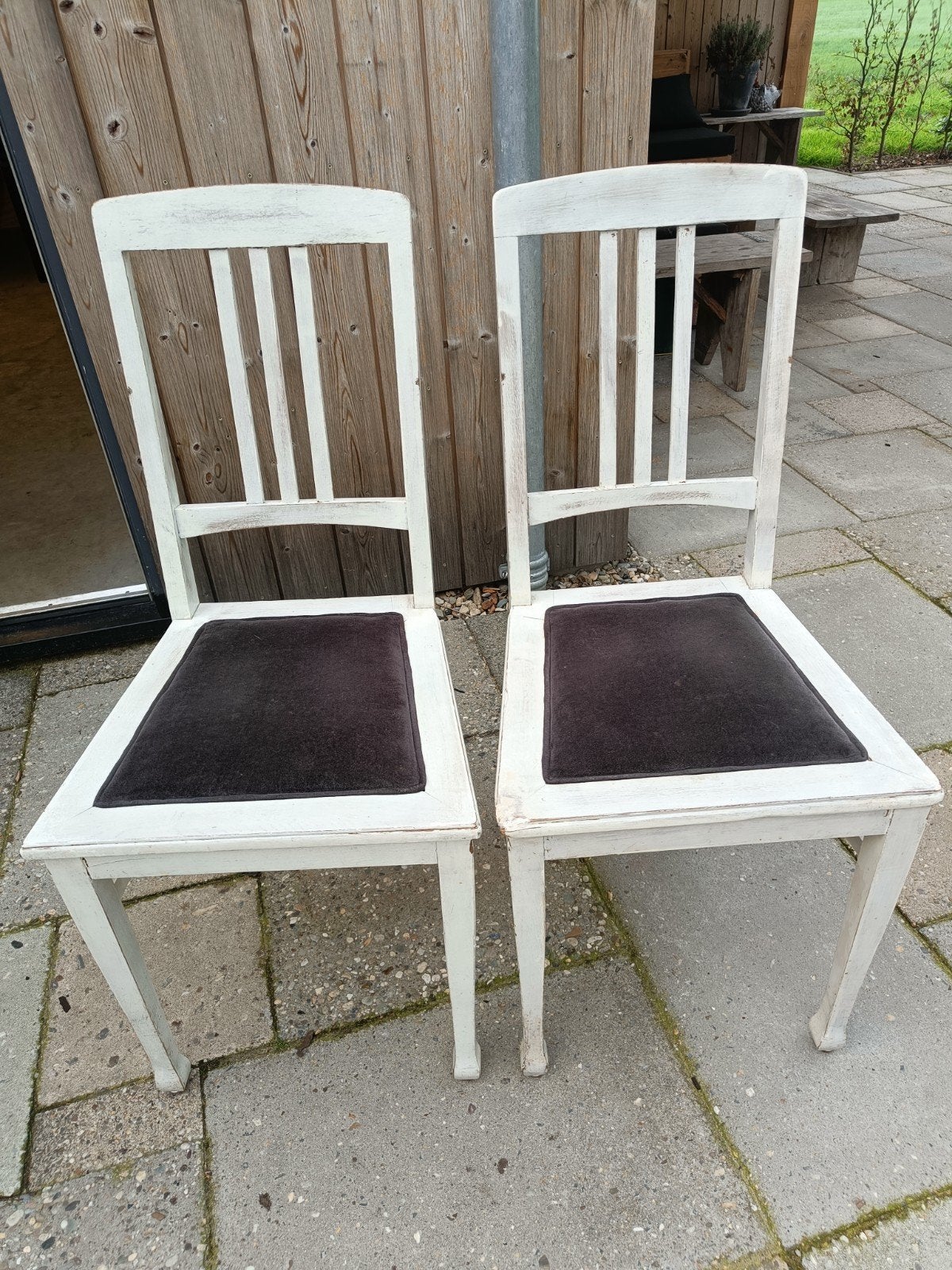 Set van 2 witte houten stoelen met antraciete bekleding, Ophalen