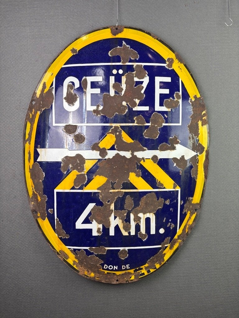 Citroen ovaal verkeersbord Geuze 4km, jaren 1920, Reclamebord, Gebruikt, ., Ophalen of Verzenden