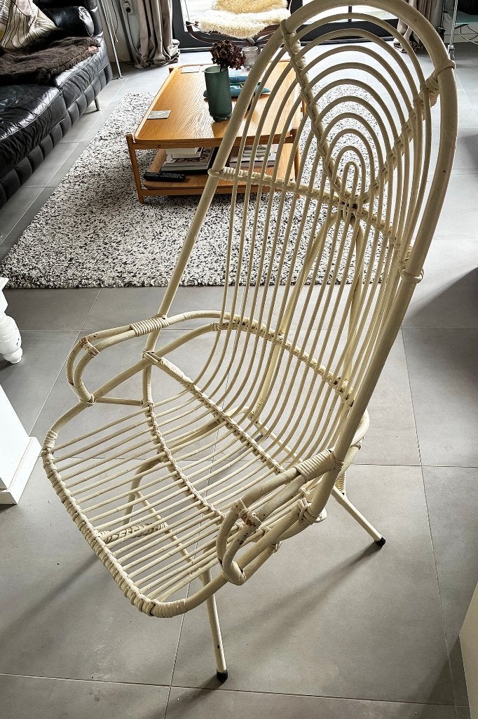Vintage rotan tuinstoel. Rohe, Ophalen, Wit, Riet of Rotan, Zo goed als nieuw