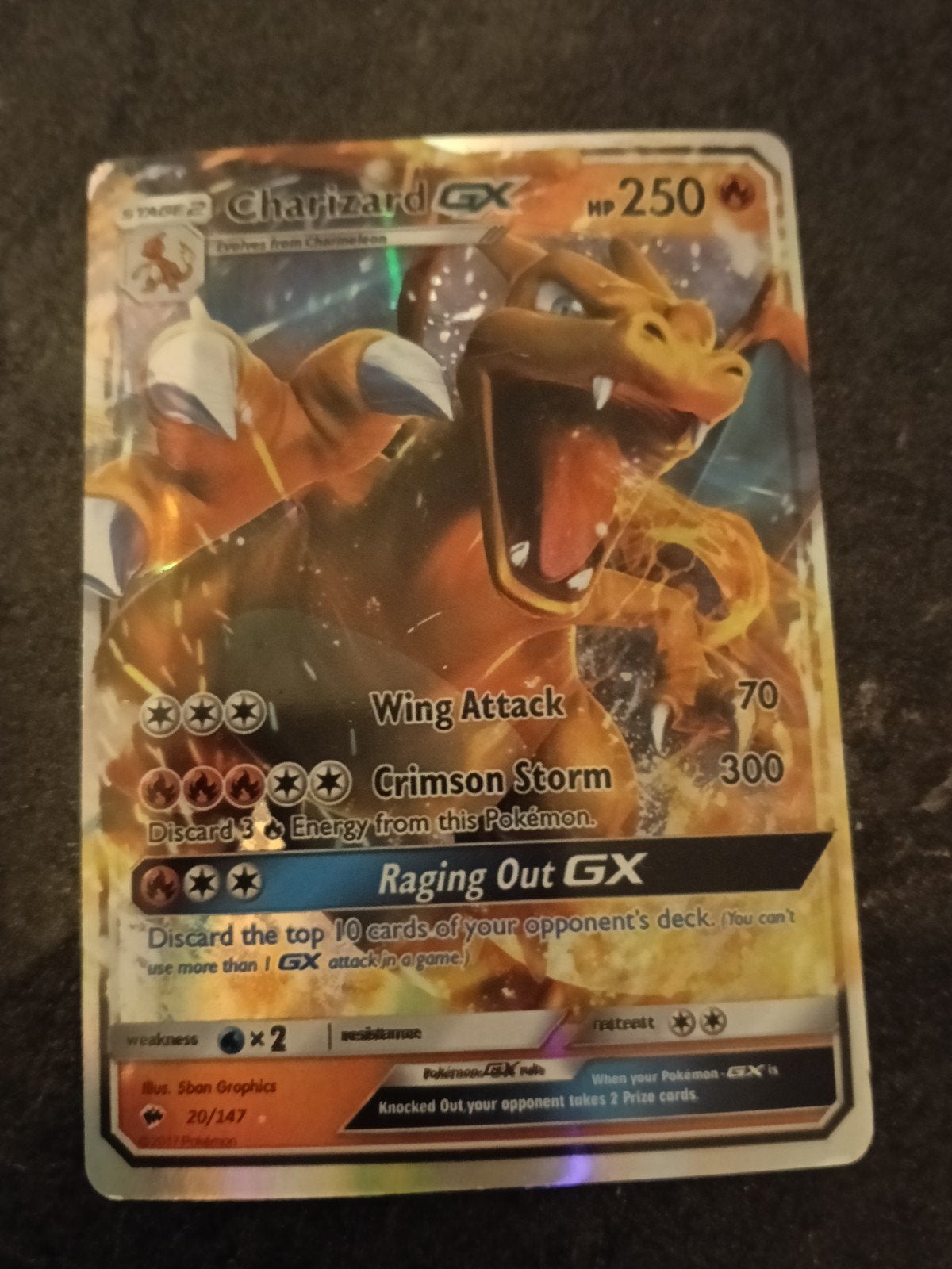 Charizard GX Pokémon Kaart - HP 250 - Zeldzaam, Ophalen of Verzenden, Gebruikt, Losse kaart, Foil