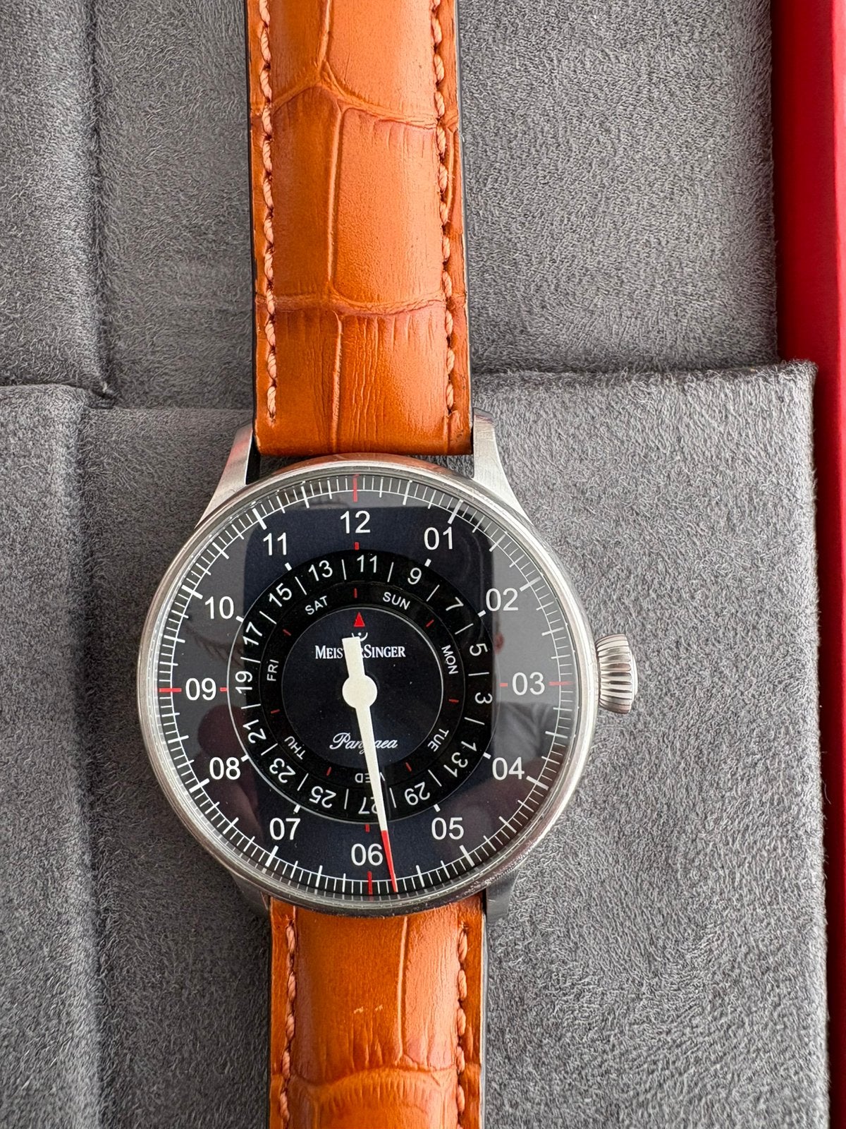 MeisterSinger Pangaea Day Date, Overige merken, Leer, Staal, Polshorloge