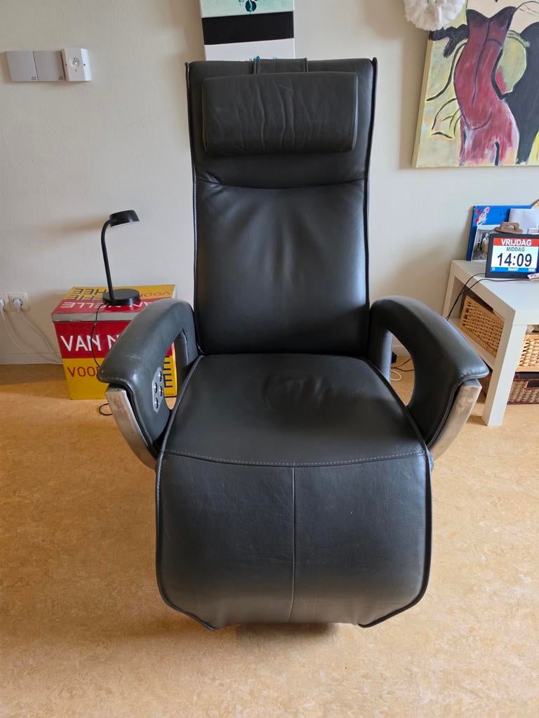 Prominent Leren relaxfauteuil - Groen, Huis en Inrichting, Ophalen, Gebruikt, 75 tot 100 cm, Modern